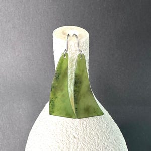 Canadian Nephrite Jade Drop Earrings - Sterling Silver - Natural Jade - 3
