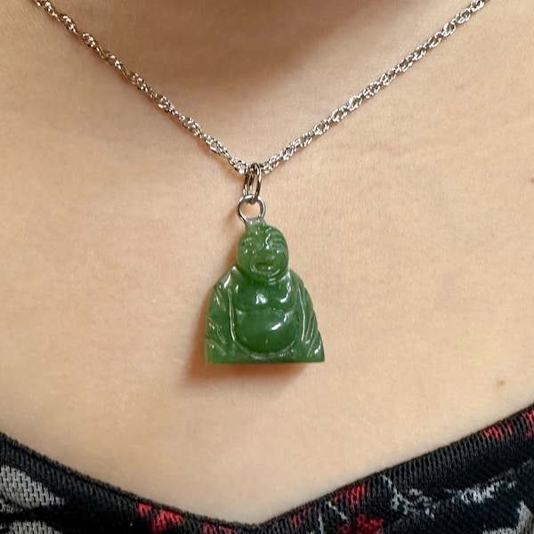 Kanadische Nephrit Jade Buddha Charm Halskette - Happy Buddha - Grüne Jade - Jade Anhänger