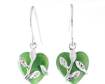 Canadian Nephrite Jade Earrings, Heart 0136 - Green Jade - Jade Gifts