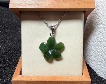 Canadian Nephrite Jade Flower Pendant - Green Jade - Jade Necklace - Plumeria