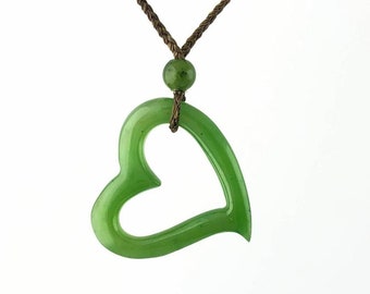 Pendentif coeur en jade néphrite canadien - Collier de jade - Jade vert