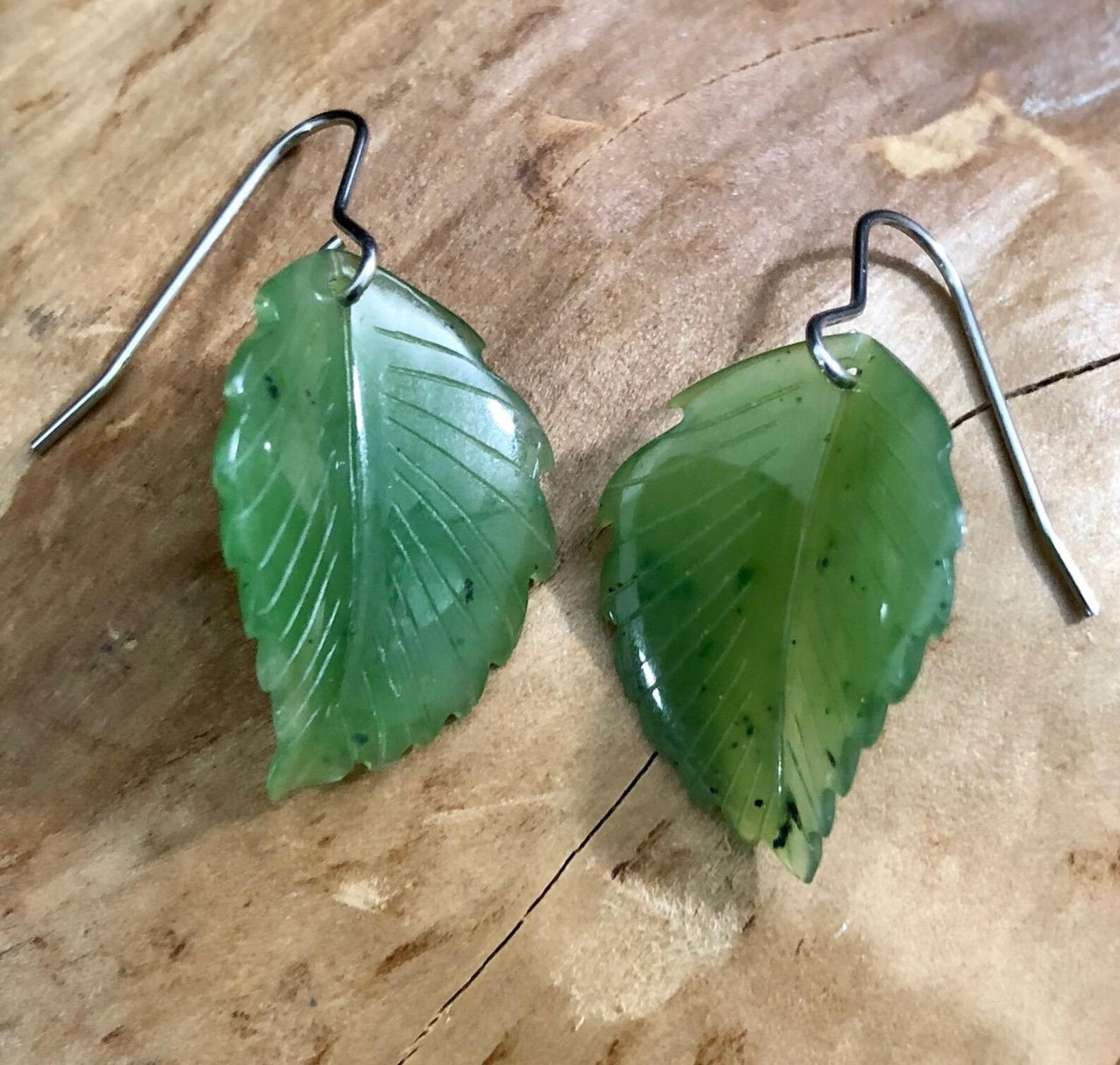Jade Leaf Earrings 2432 Green Jade Real Jade Leaf Etsy