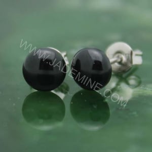 Black Australian Nephrite Jade Stud Earrings - Dome Earrings - Natural Jade