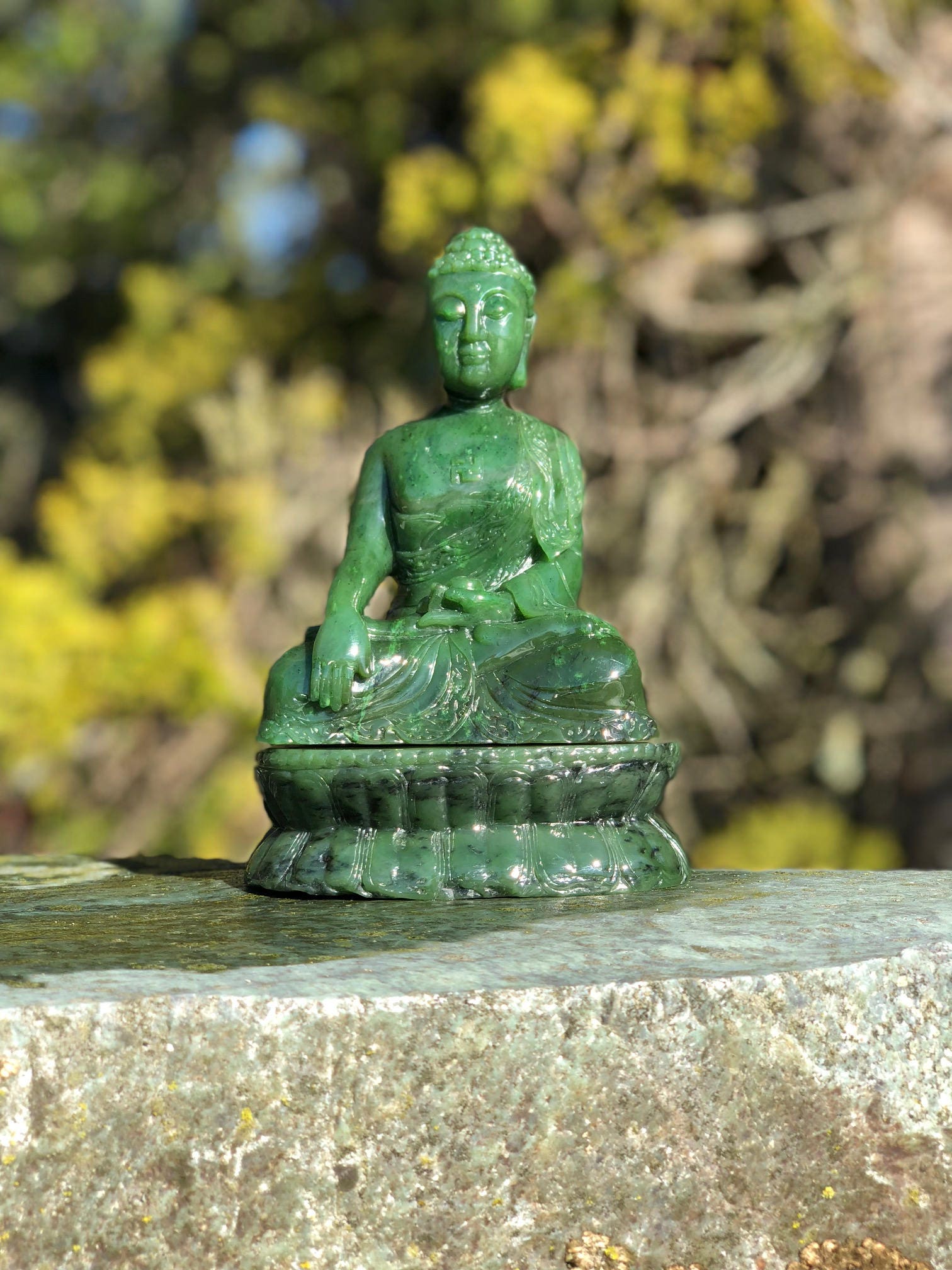 Kanadische Nephrit Jade Buddha Schnitzerei - 21 cm - Natürliche Jade - Authentische Jade - Echte Jade - Spinat Jade