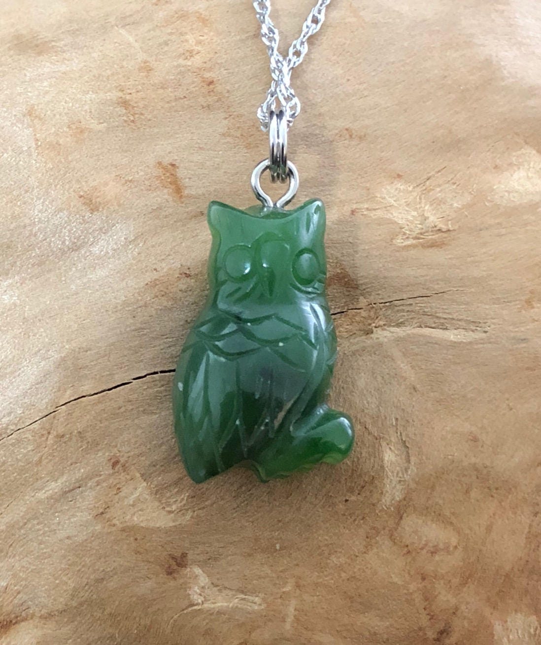 Jade Owl Charm 17mm Green Jade Carving Jade Carving