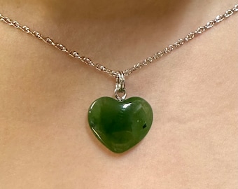 Canadian Nephrite Jade Heart Charm Necklace - Green Jade - Jade Pendant