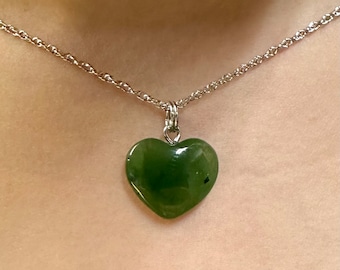 Collier de charme de coeur de jade néphrite canadien - Jade vert - Pendentif en jade