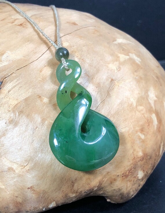 Canadian Nephrite Jade Double Twist Pendant Green Jade Jade