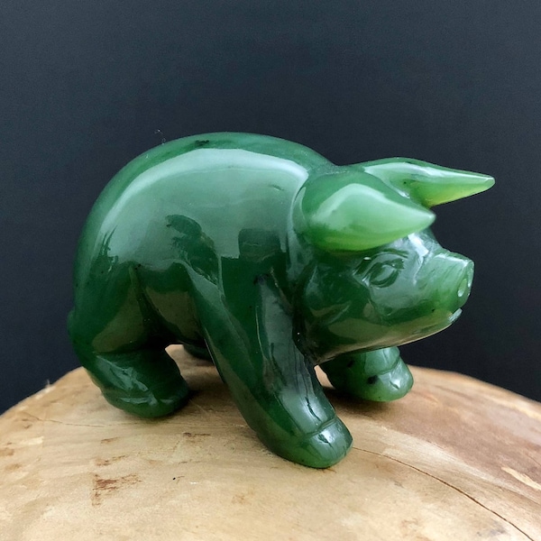 Canadian Jade Pig Animal Carving - Multiple Sizes - Green Jade - Natural Jade