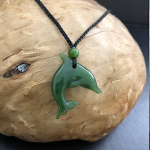 Canadian Nephrite Jade Dolphin Pendant - Green Jade -  Jade Necklace