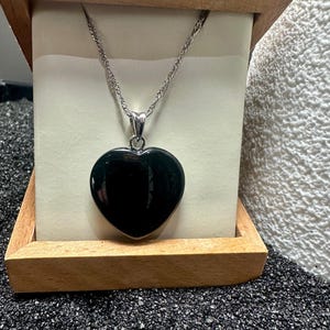 Black Australian Jade Heart Pendant - 0576 - Green Jade - Natural Jade - Jade Necklace - 22mm