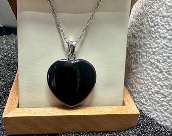 Black Australian Jade Heart Pendant - 0576 - Natural Jade - Jade Necklace - 22mm