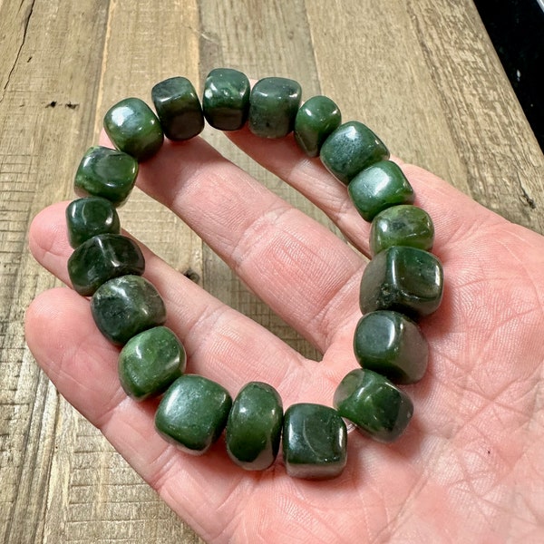 Canadian Nephrite Jade Nugget Bracelet - Green Jade - Natural Jade - Spinach Jade