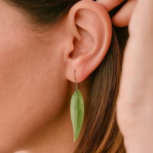 Canadian Jade Leaf Earrings - 1884 - Natural Jade - Green Jade - Authentic Jade