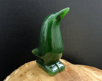 Talla de pingüino de jade nefrita canadiense - Talla de jade - Figura de jade - Jade natural