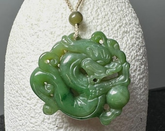 Ciondolo a forma di drago in giada nefrite canadese - Collana di giada - Giada naturale - Giada non trattata -