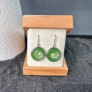 Canadian Nephrite Jade and Silver Koru Earrings