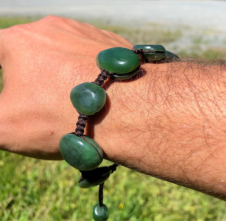 Canadian Nephrite Jade Nugget Macram\u00e9 Bracelet Natural Jade Green Jade