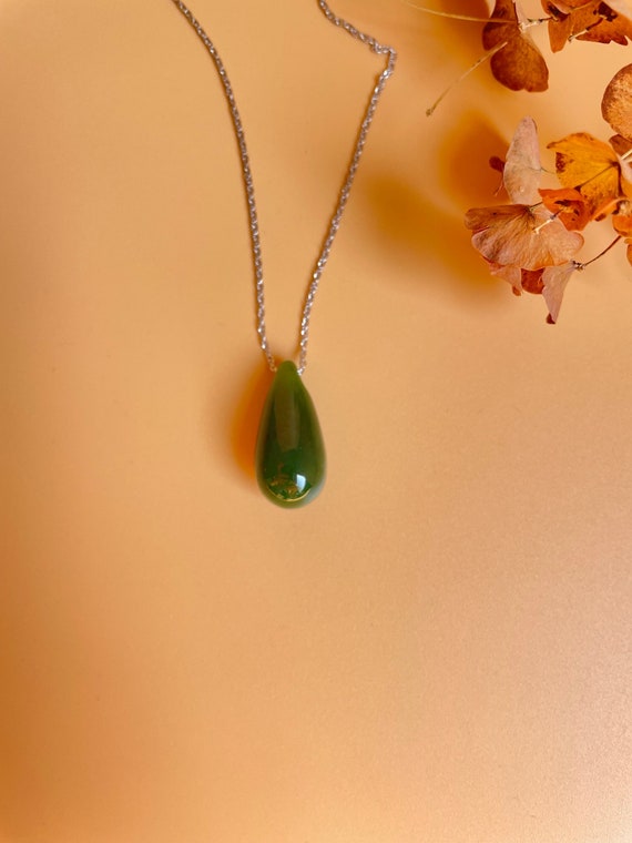 Natural Jade Teardrop Necklace - 925 Sterling Silver Pendant For Women