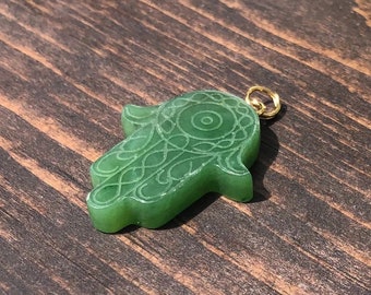 Canadian Jade Hamsa Hand Pendant - Green Nephrite Jade