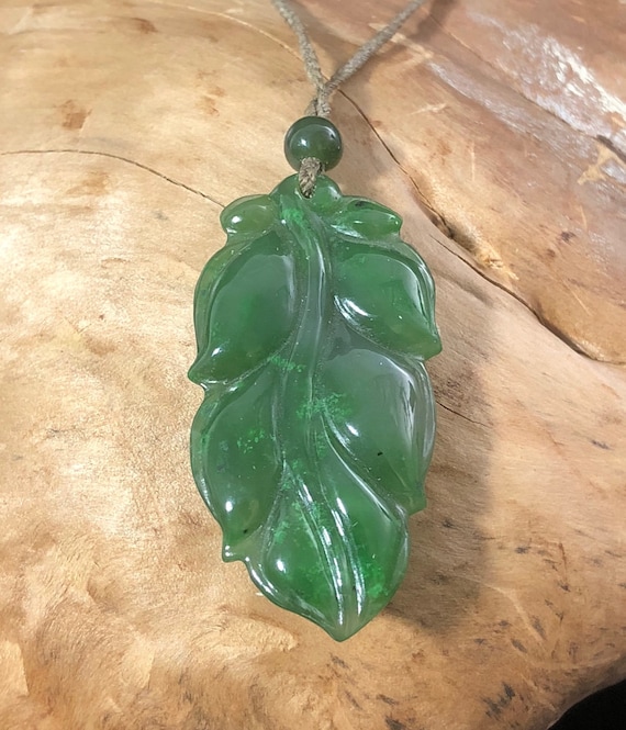 Canadian Nephrite Jade Leaf Pendant Jade Necklace Natural Jade Authentic  Jade 