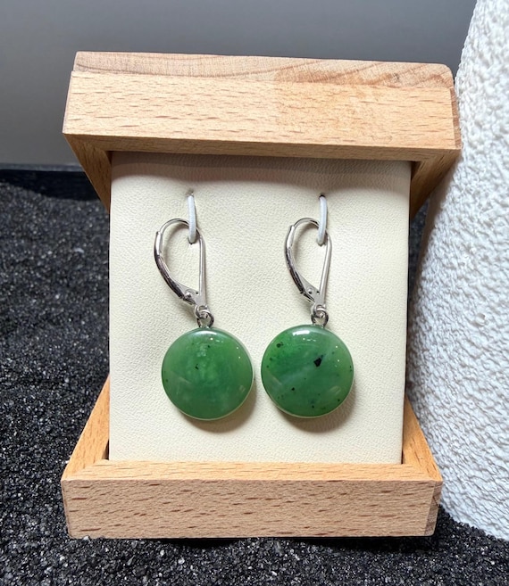 Canadian Nephrite Jade Round Earrings - Silver Earrings - Natural Jade - Untreated Jade