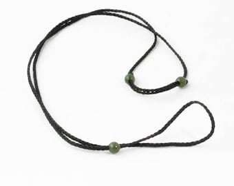 Braided Black Cord with Canadian Nephrite Jade Beads