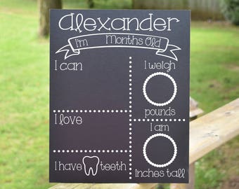 Personalized Chalkboard Monthly Baby Statistics Sign, Monthly Baby Sign, Baby Stats signs - Chalkboard