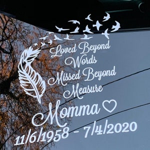 Loved Beyond Words, Missed Beyond Measure Car Decal, In Loving Memory Decal, Remembrance Decal image 9