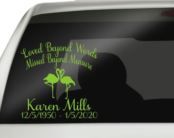 Loved Beyond Words Missed Beyond Measure Flamingo Decal, In Loving Memory Decal, Remembrance Decal, In Loving Memory Decal, RIP Decal