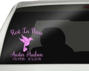 Rest In Peace Hummingbird Decal, Remembrance Decal, In Loving Memory Decal, Memorial Decal, Remembrance Decal, Memorial Decal, RIP