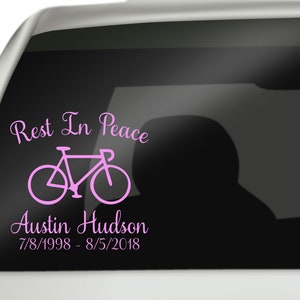 Rest In Peace Bike Decal, In Loving Memory Bike Decal, Remembrance Decal, In Loving Memory Decal, Bicycle Decal, Memorial Decal