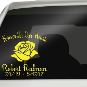 Forever In Our Hearts Rose Decal, In Loving Memory Rose Decal, Remembrance Decal, In Loving Memory Decal, RIP Decal
