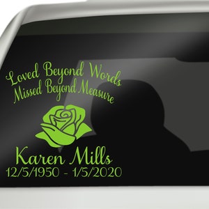 Loved Beyond Words Missed Beyond Measure Rose Decal, In Loving Memory Rose Decal, Remembrance Decal, In Loving Memory Decal, RIP Decal