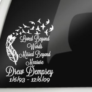 Loved Beyond Words, Missed Beyond Measure Car Decal, In Loving Memory Decal, Remembrance Decal image 2