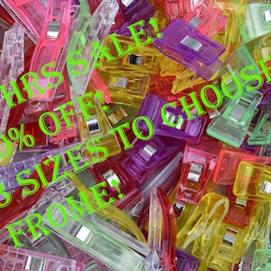 100 sewing/ quilting/  crafting/ binding clips. 3 different sizes and random colors. We ship free first class from USA.