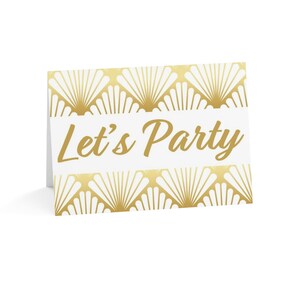Let&#39;s Party Invites - Gold & White Geometric 5x7 Party Invitations w/ Envelopes -  Folded Cards (10 and 50pcs)