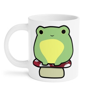 Toad on Shroom - Green & Red Custom Drawn Design on HUGE Ceramic Mug (20oz)