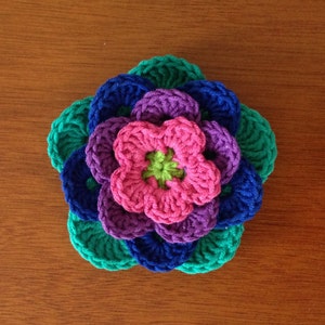 Crochet Flower Pattern / Tutorial: Four Layer Flower, Flower Appliqué - Instant Download