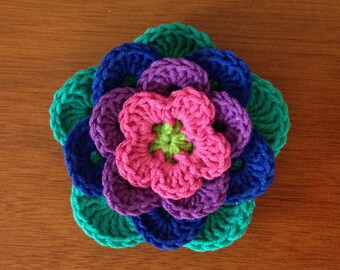 Crochet Flower Pattern / Tutorial: Four Layer Flower, Flower Appliqué - Instant Download