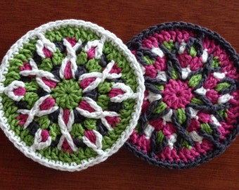 Crochet Mandala Pattern / Tutorial: Crochet Coaster Pattern, Crochet Mandala Coaster Pattern, Mandala Appliqué Pattern - Instant Download