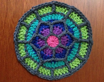 Crochet Coaster Pattern / Tutorial: Stained Glass Coaster, Crochet Mandala Pattern, Crochet Pattern - Instant Download