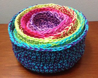 Crochet Nesting Bowls Pattern / Tutorial: Set of 7 Colorful Nested Crochet Basket Pattern - Instant Download