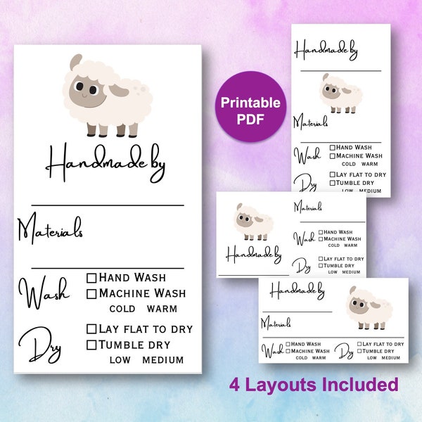 Handmade Printable Sheep Care Tags for Crochet and Knit, Printable Care Cards, Sheep Care Labels, Handmade Care Cards, PDF, Instant download