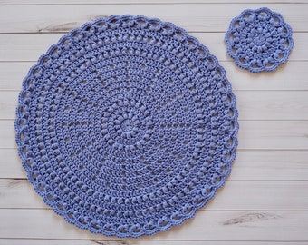 Crochet Placemat and Coaster Pattern Set, Puff Stitch Pattern, Crochet Pattern, Crochet Tutorial, Filet Crochet, Instant Download