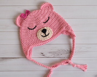 Crochet Hat Pattern Tutorial, Crochet Sleepy Bear Hat, Earflap Hat, Instant Download