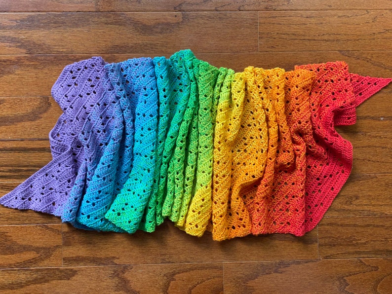 Crochet Pattern: Crochet Shawl Pattern, Rainbow Crochet Shawl, Filet Crochet Shawl, Rainbow Shawl, Rectangular Shawl Instant Download image 5