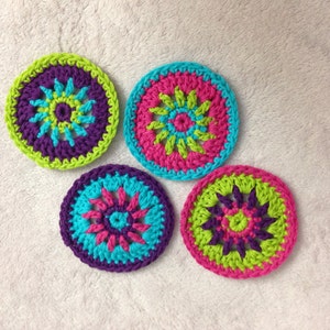 Colorful Circle Coaster Crochet Pattern, Crochet Coaster Set, Crochet Pattern, Circle Appliqués, Crochet Mandala Pattern - Instant Download