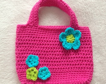 Crochet Purse Pattern / Tutorial: Little Pink Purse with Flowers, Crochet Bag Pattern, Flower Appliqués, Crochet Pattern - Instant Download