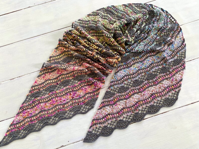 Gradient Crochet Shawl Pattern: Lace Rainbow Crochet Shawl, Lace Shell Puff Stitch, Rectangular Shawl Instant Download image 4